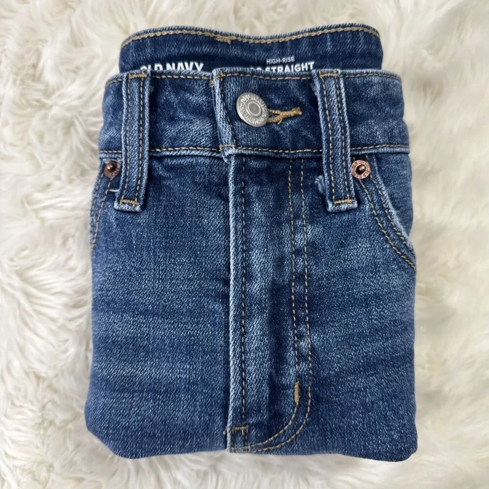 Old Navy High Rise OG Straight Shorts 0 (W26 Inseam 2.5) Blue Distressed Womens